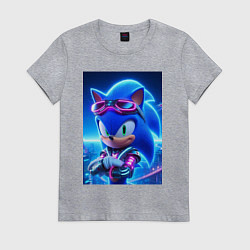 Футболка хлопковая женская Крутой кибер ёжик - неоновое свечение, цвет: меланж