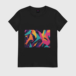 Футболка хлопковая женская Космос яркая абстракция, цвет: черный