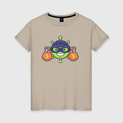 Футболка хлопковая женская Вирус грабитель, цвет: миндальный