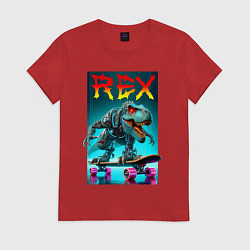 Футболка хлопковая женская Tyrannosaur rex on a skateboard - ai art fantasy, цвет: красный