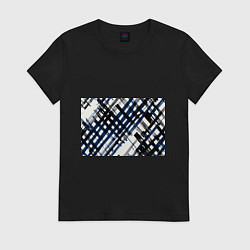 Женская футболка Косая клетка бело-синяя