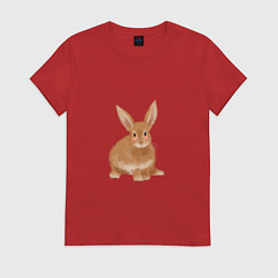Футболка хлопковая женская Милый пушистый зайка, цвет: красный