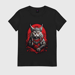 Футболка хлопковая женская Кот викинг, цвет: черный