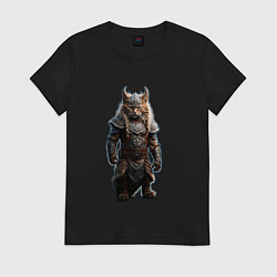 Футболка хлопковая женская Кот викинг, цвет: черный