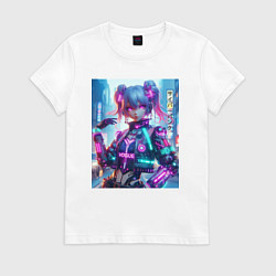 Футболка хлопковая женская Модная красотка - киберпанк, цвет: белый