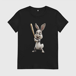 Футболка хлопковая женская Заяц спортивный, цвет: черный