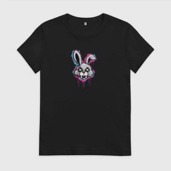Футболка хлопковая женская Заяц злой монстр, цвет: черный