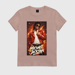 Футболка хлопковая женская Michael Jackson in the red jacket, цвет: пыльно-розовый