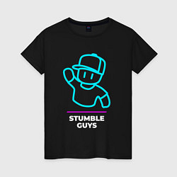 Футболка хлопковая женская Символ Stumble Guys в неоновых цветах, цвет: черный