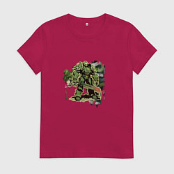 Футболка хлопковая женская Каратель в силовой броне, цвет: маджента