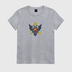 Футболка хлопковая женская Россия герб символика, цвет: меланж