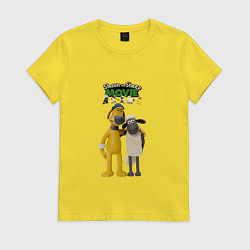 Футболка хлопковая женская Барашек Шон с битцером, цвет: желтый