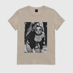 Футболка хлопковая женская Ребекка в позе - Киберпанк, цвет: миндальный