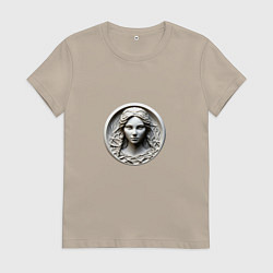 Футболка хлопковая женская Дева античный портрет знак западного зодиака, цвет: миндальный