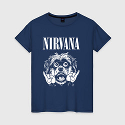 Футболка хлопковая женская Nirvana rock dog, цвет: тёмно-синий