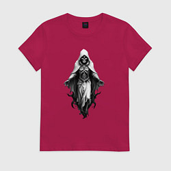 Футболка хлопковая женская Скелет в белой мантии, цвет: маджента