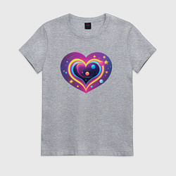 Футболка хлопковая женская Любовь космическое сердце, цвет: меланж