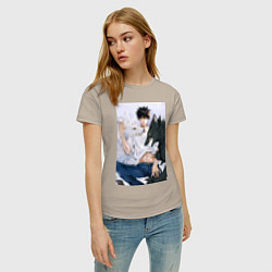 Футболка хлопковая женская Магическая битва Мэгуми Фусигуро арт, цвет: миндальный — фото 2