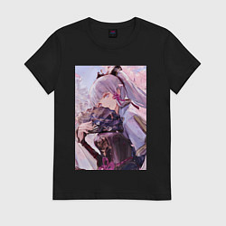 Футболка хлопковая женская Геншин Камисато Аяка, цвет: черный