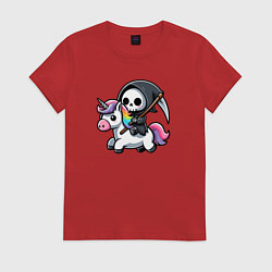 Женская футболка Смерть верхом на единороге