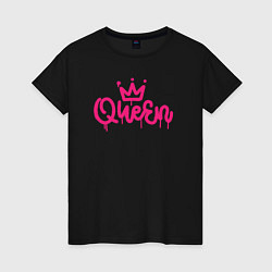 Футболка хлопковая женская Pink queen, цвет: черный