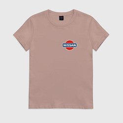 Футболка хлопковая женская Nissan logo auto steel, цвет: пыльно-розовый