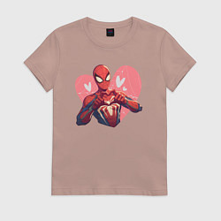 Футболка хлопковая женская Человек-паук в сердце, цвет: пыльно-розовый