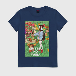 Футболка хлопковая женская Клинок рассекающий демонов Нэдзуко Камадо, цвет: тёмно-синий