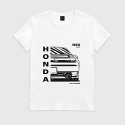 Футболка хлопковая женская Honda nsx acura vtec powered, цвет: белый