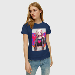 Футболка хлопковая женская Аниме девочка сердце, цвет: тёмно-синий — фото 2