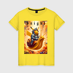 Футболка хлопковая женская Pikachu knight on a snail - ai art fantasy, цвет: желтый