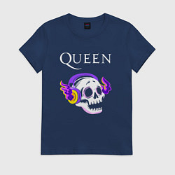 Футболка хлопковая женская Queen - неоновый череп, цвет: тёмно-синий