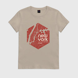 Футболка хлопковая женская New York hyped, цвет: миндальный