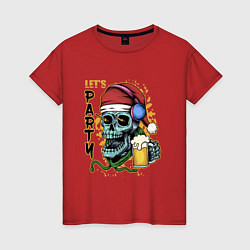 Футболка хлопковая женская Skull Santa, цвет: красный