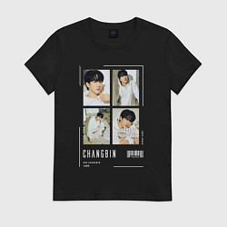 Футболка хлопковая женская Changbin stray kids cute, цвет: черный