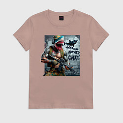 Футболка хлопковая женская Hyper shark monster swat - ai art fantasy, цвет: пыльно-розовый