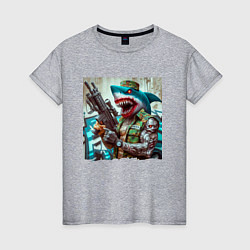 Футболка хлопковая женская Dude shark - special forces, цвет: меланж
