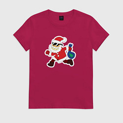 Футболка хлопковая женская Санта Клаус в солнечных очках, цвет: маджента
