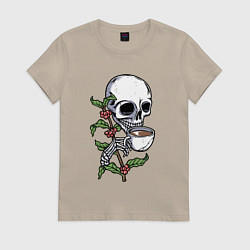 Футболка хлопковая женская Кофейный череп, цвет: миндальный