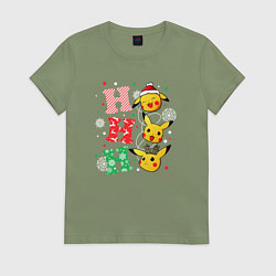 Футболка хлопковая женская Pikachu ho ho ho, цвет: авокадо