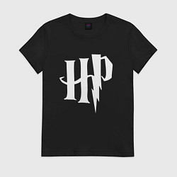Футболка хлопковая женская Гарри Поттер абревиатура, цвет: черный
