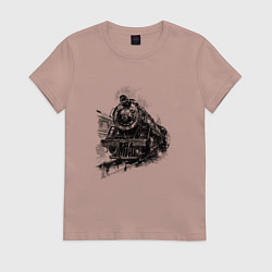 Футболка хлопковая женская Прибытие паровоза, цвет: пыльно-розовый