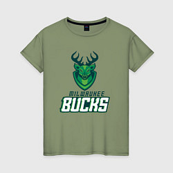 Футболка хлопковая женская Milwaukee Bucks NBA, цвет: авокадо