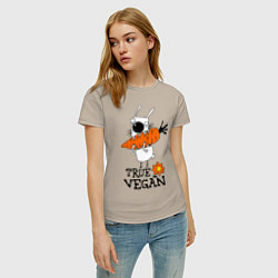 Футболка хлопковая женская True vegan (истинный веган), цвет: миндальный — фото 2