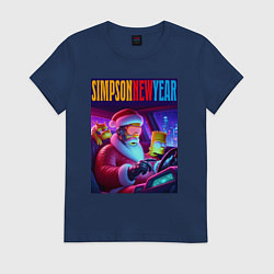 Футболка хлопковая женская Homer Simpson in the car with his son, цвет: тёмно-синий