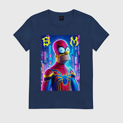 Футболка хлопковая женская Homer Simpson and Spider man - collaboration, цвет: тёмно-синий