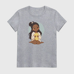 Футболка хлопковая женская Цыплёнок в руках девушки, цвет: меланж