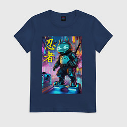 Футболка хлопковая женская Тоторо кибер ниндзя - неоновое свечение, цвет: тёмно-синий