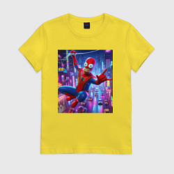Футболка хлопковая женская Homer Simpson and Spider man - collaboration, цвет: желтый