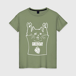Футболка хлопковая женская Green Day - cat rock, цвет: авокадо